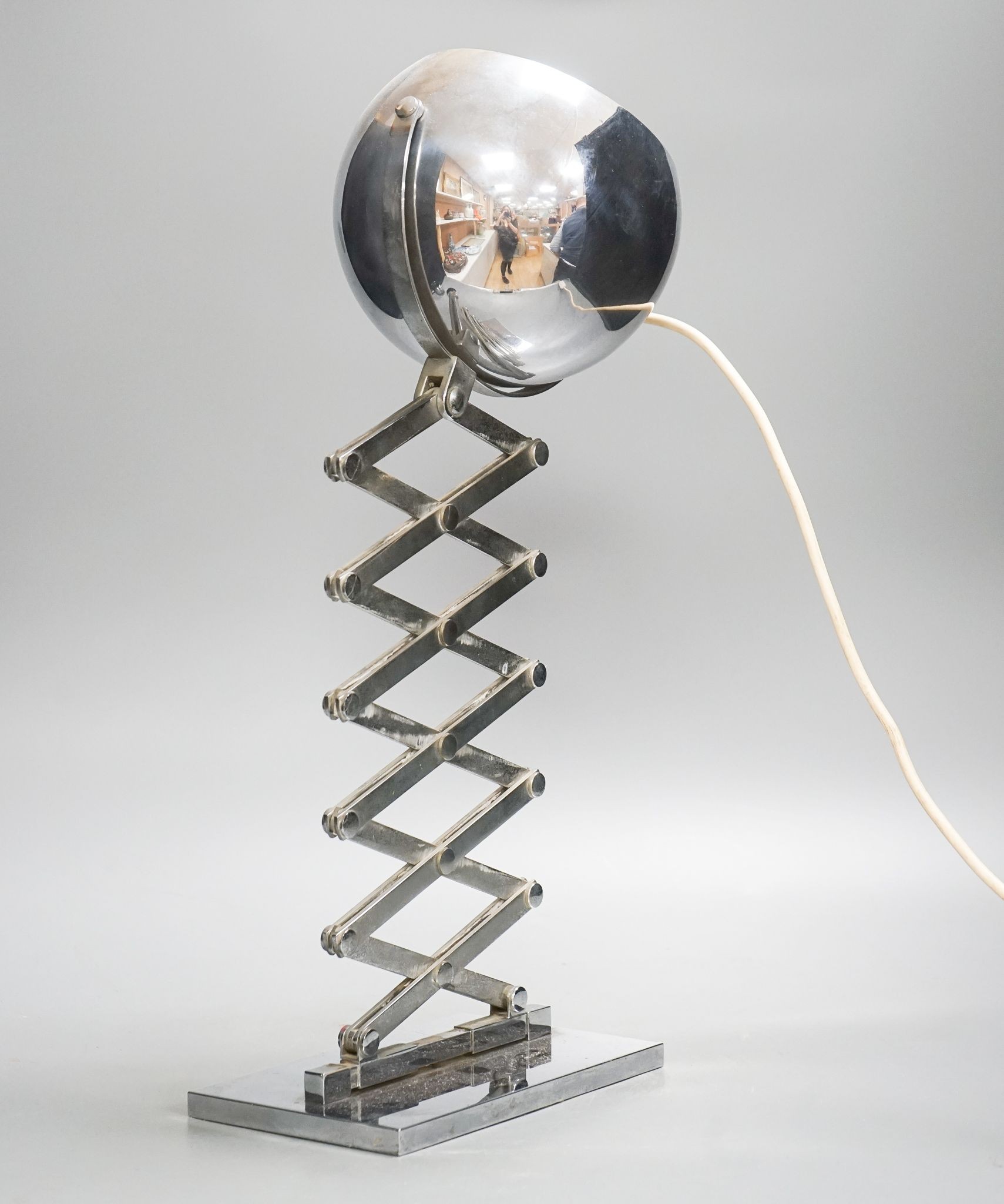 An Ingo Mauser chromed concertina desk lamp